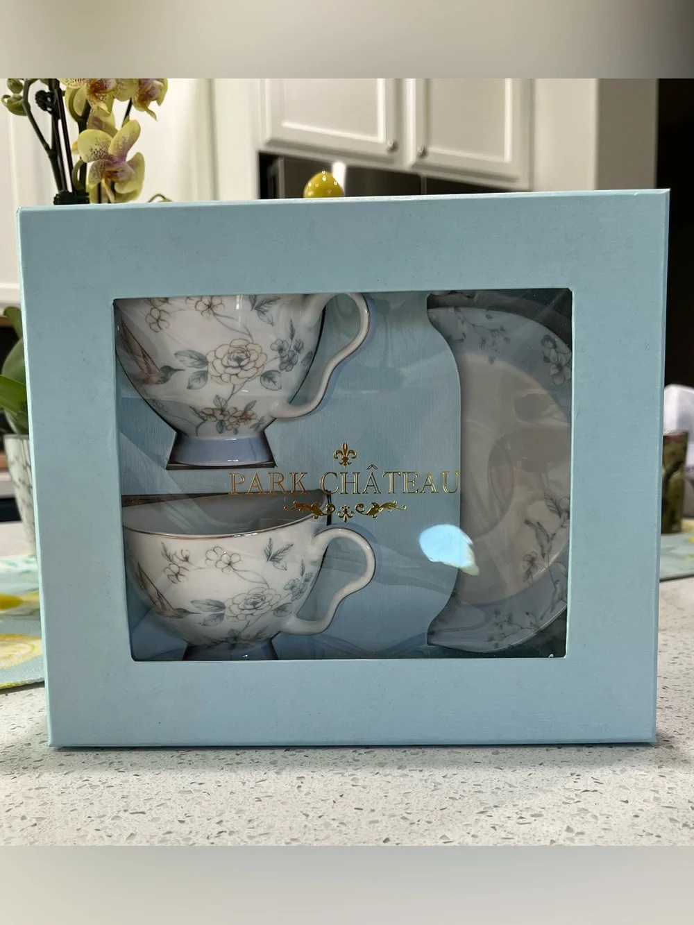 Chateau Blue Floral Teacup and Saucer Set